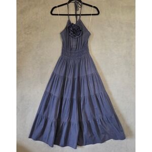 Sofia Tiered Halter Maxi Dress Women's Small Rose Smocked Italy Boho Cottage